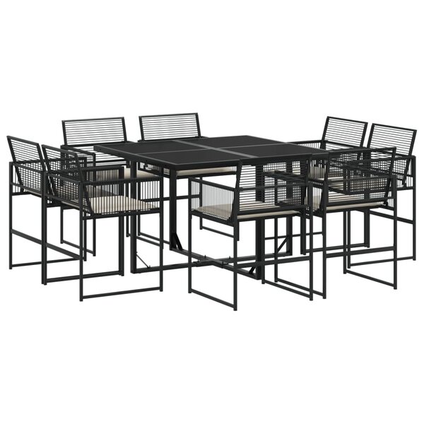 vidaXL Ensemble à manger de jardin 9Pièces coussins noir résine tressée