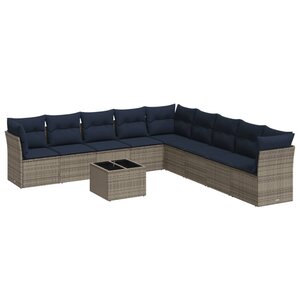 vidaXL Salon de jardin 10 Pièces avec coussins gris résine tressée