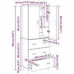 vidaXL Haut Armoire 2 Pièces Chêne noir Bois Aggloméré et Verre