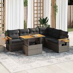vidaXL Salon de jardin avec coussins 7 Pièces gris résine tressée acacia