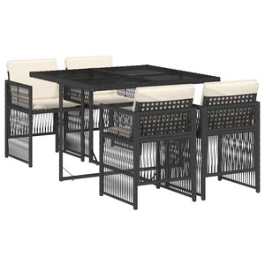 vidaXL Ensemble à manger de jardin coussins 5Pièces Noir Résine tressée
