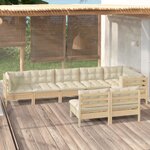 vidaXL Salon de jardin 8 Pièces avec coussins crème Bois de pin massif