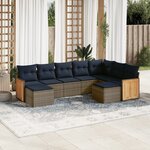vidaXL Salon de jardin 9 Pièces avec coussins gris résine tressée