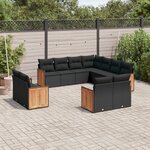 vidaXL Salon de jardin 11 Pièces avec coussins noir résine tressée