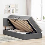 vidaXL Lit de rangement LED avec matelas Gris foncé 90 x 190 cm Tissu