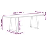 vidaXL Table à manger avec bord naturel 220x80x74 cm bois massif chêne