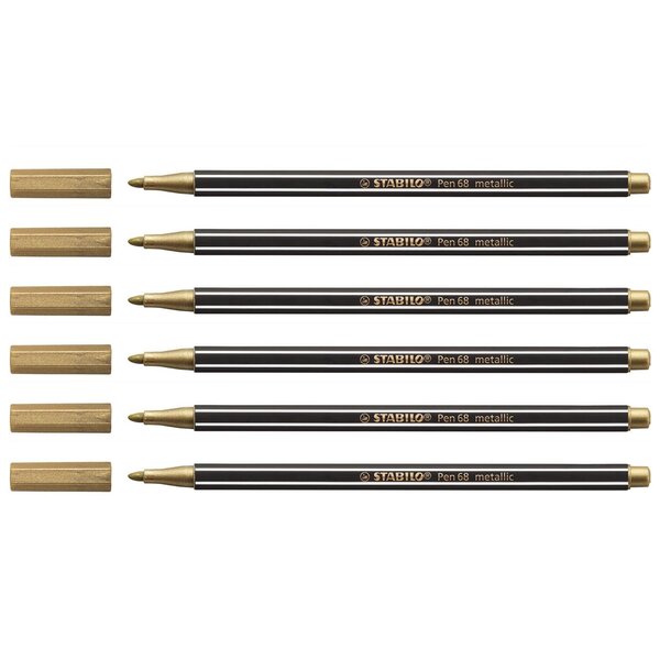 Stylo feutre Pen 68 metallic pointe moyenne or x 6 STABILO