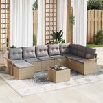 vidaXL Ensemble de canapé de jardin avec coussin 9 Pièces Noir Poly rotin