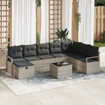 vidaXL Ensemble de Canapé de Jardin de 9 Pièces avec Coussins en Rattan Poly Gris Clair