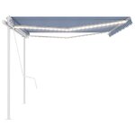 vidaXL Auvent automatique capteur de vent et LED 5x3 m Bleu et blanc