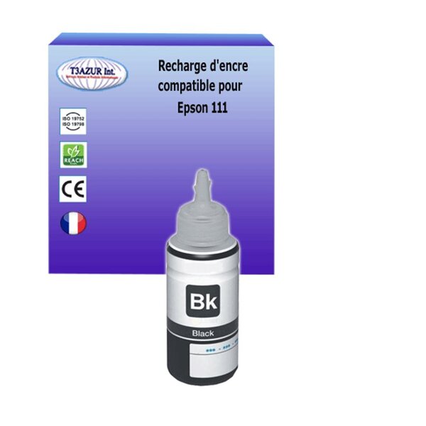 Bouteille d'encre pigmenté compatible avec Epson 111 (C13T03M140) - Noire 120ml