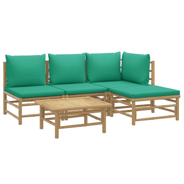 Salon de jardin meuble d'extérieur ensemble de mobilier 5 pièces avec coussins vert bambou 02_0016505