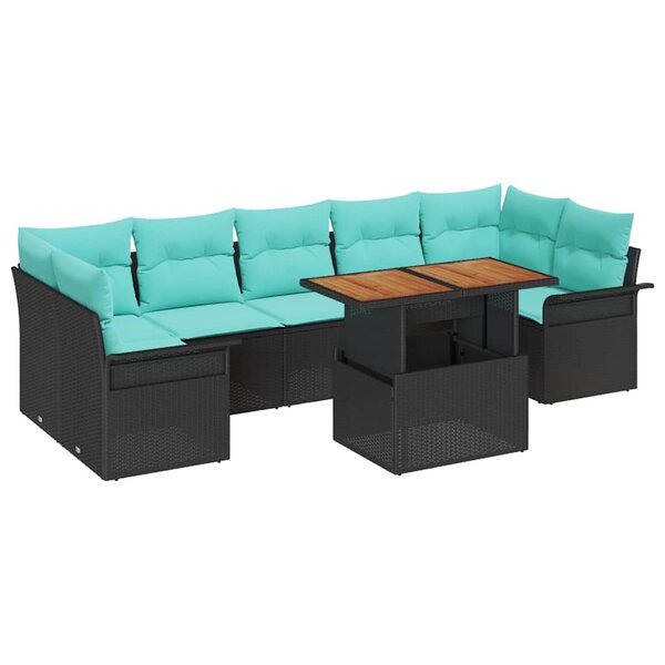 vidaXL Ensemble de canapé de jardin 8 Pièces Noir Poly rotin