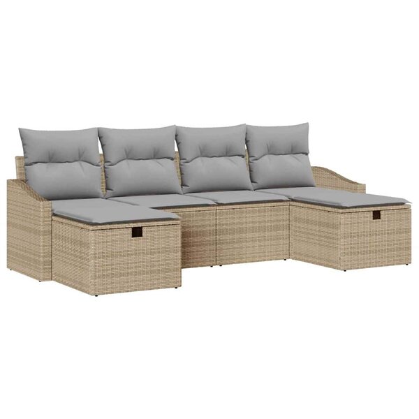 vidaXL Ensemble de canapé de jardin 6 Pièces Beige Poly rotin