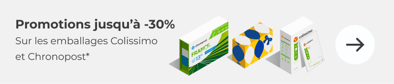 	 Promotions jusqu'à -30% pour tout achat d'une boite Colissimo ou Chronopost dans la sélection proposée, profitez-en pour passer commande