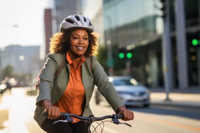 femme sur un vélo portant un casque