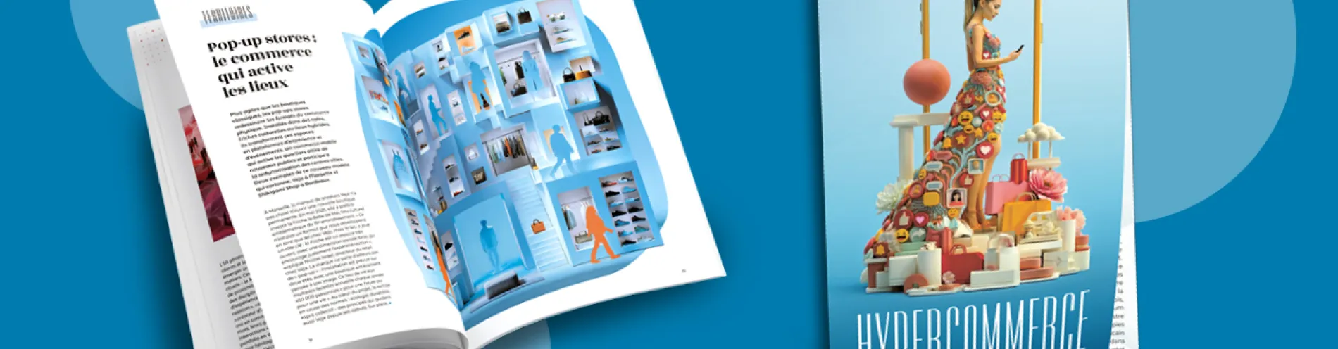 Le Mag Hypercommerce couverture et intérieur sur fond bleu La Poste Soutions Business