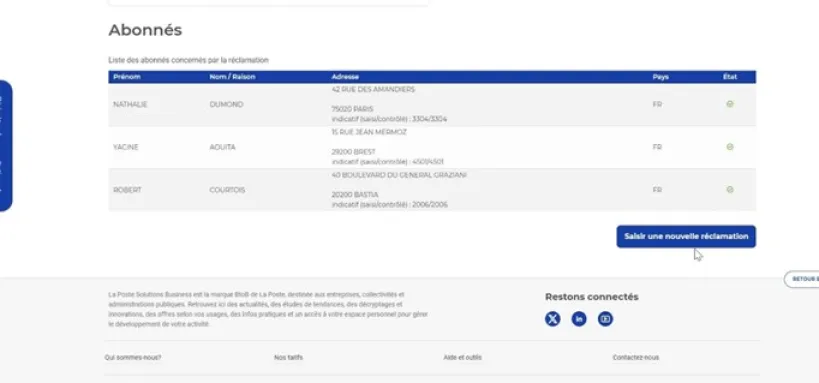 Réclamation screen photo 