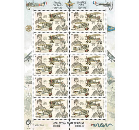 Minifeuille 10 timbres - Poste aérienne - Boyau Coiffard - Lettre prioritaire