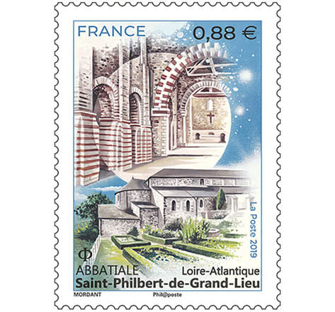 Timbre - Abbaye de Saint-Philbert-de-Grand-Lieu - Lettre Verte