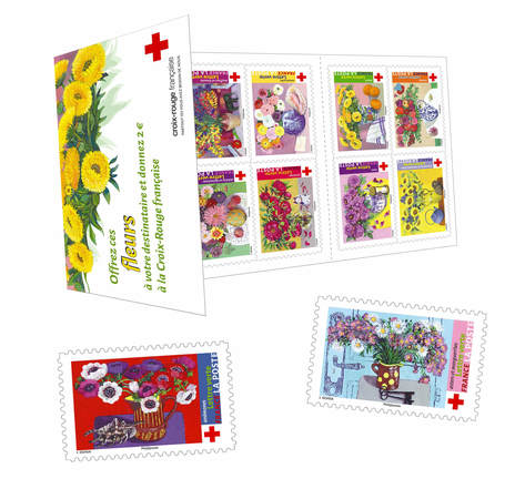Carnet 10 timbres - La Croix Rouge Française - Offrez ces fleurs - Lettre verte