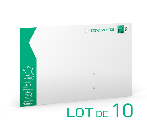 Prêt-à-Poster - Lettre Verte - 100g - Format C4 - Enveloppes en lot de 10