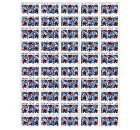 Feuille 50 timbres - Inspiration africaine - Tissu - Lettre verte