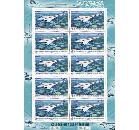 Minifeuille 10 timbres - 50 ans du premier vol du Concorde - Lettre prioritaire