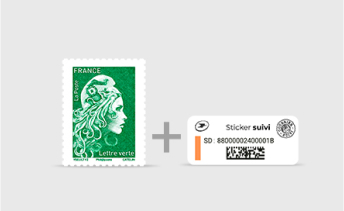 Le timbre Lettre verte accompagné d’un sticker Suivi