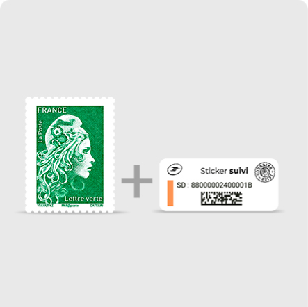 Le timbre Lettre verte accompagné d’un sticker Suivi