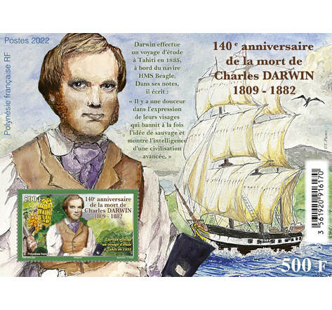 Bloc 1 timbre Polynésie Française - Charles Darwin