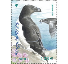 Timbre - Oiseaux des îles - Pingouin Torda - Lettre Verte