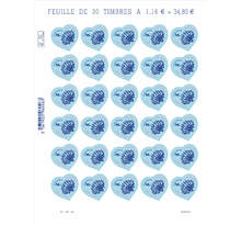 Feuille 30 timbres Coeur - Saint Louis - 20g - Lettre verte