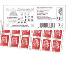 Carnet 12 timbres Marianne l'engagée - Lettre Prioritaire - Couverture Patrimoine de France en timbres