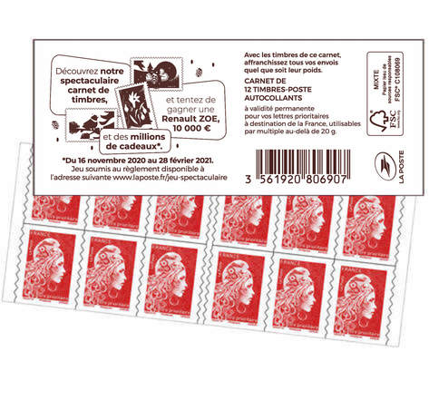 Carnet 12 timbres Marianne l'engagée - Lettre Prioritaire - Meilleurs voeux