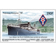 Timbre Polynésie Française - 80ème anniversaire du ralliement à la France libre - 2 septembre 1940 