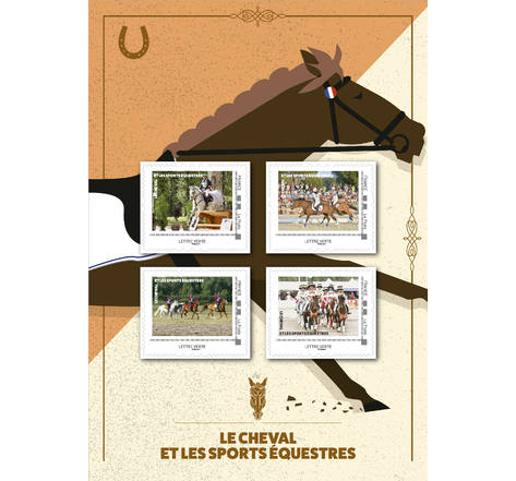 Collector de 4 timbres - Cheval et les sports équestres - Lettre Verte