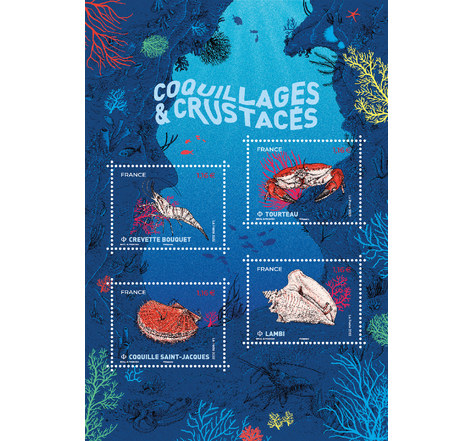 Bloc 4 timbres - Coquillages et Crustacés - Lettre Verte