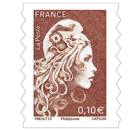 Feuille 100 timbres Marianne l'engagée - Complément affranchissement 0,10€ - Brun