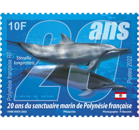 Timbre Polynésie Française - 20 ans du sanctuaire marin de Polynésie française - Dauphin