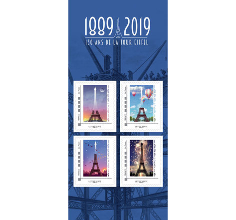 Collector 4 timbres - 130 ans de la Tour Eiffel - Lettre Verte