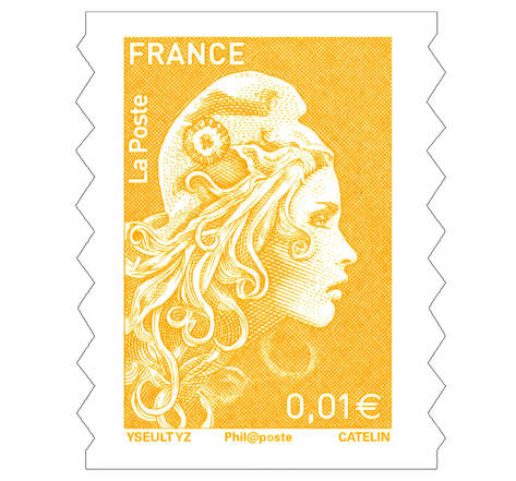 Feuille 100 timbres Marianne l'engagée - Complément affranchissement 0,01€ - Jaune