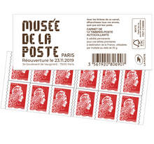 Carnet 12 timbres Marianne l'engagée - Lettre Prioritaire - Rouge - Couverture Réouverture du Musée de La Poste