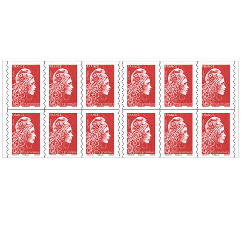 Carnet 12 timbres Marianne l'engagée -  Lettre prioritaire - Rouge