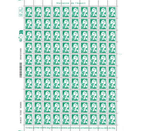 Feuille 100 timbres Marianne de l'avenir - Lettre verte