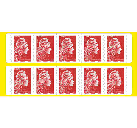 Carnet 10 timbres Marianne l'engagée - Lettre prioritaire - Rouge