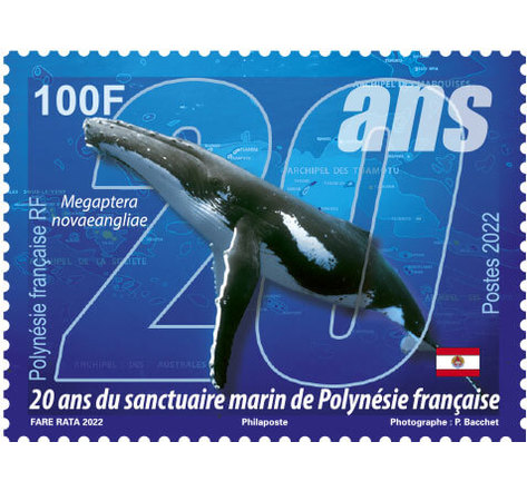Timbre Polynésie Française - 20 ans du sanctuaire marin de Polynésie française - Baleine