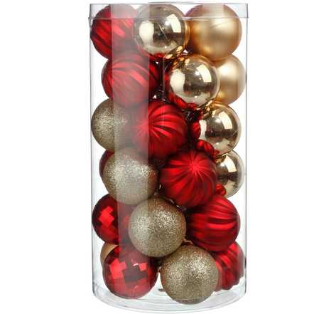 Féerie Christmas Kit de décoration pour Sapin de Noël Or et Rouge 30 pièces (lot de 3 soit 90 pièces)