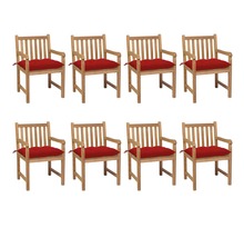 Vidaxl chaises de jardin 8 pcs avec coussins rouge bois de teck solide