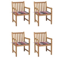 Vidaxl chaises de jardin 4pcs et coussins à carreaux rouge teck solide
